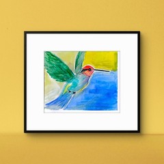 Hummingbird Contemporary Pop Art Watercolor Painting 5×7 Signed