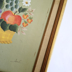 Vintage Painting Original Art Fruit Floral Colorful Cottage Farmhouse Signed 16″