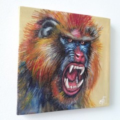 Original Acrylic Painting Colorful Mandrill Monkey Portrait Small Hand Painted