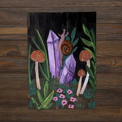 Original ACEO Snail + Crystal | Amethyst Ascent | Cute Mini Artwork