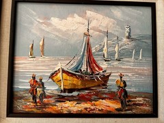 Original Seascape Nautical SailBoats /Shoreline Signed Framed Painting 8×10