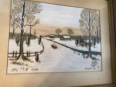 Geo E Wickers „Winter Landscape Scene“ Gouache/Watercolor Painting – Framed