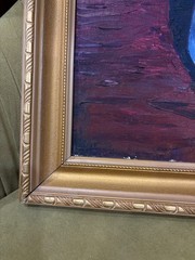 Vintage Painting Acrylic Modernism 70s Gold Frame 19×15 Girl in Blue Dress