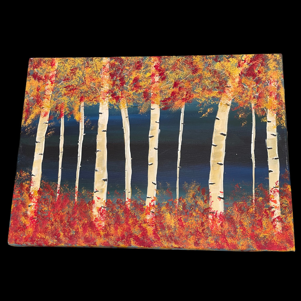 White Birch Blue Forest Tree Painting Landscape Picture Wall Art