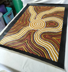 First Nation Aboriginal Art Sharon Butcher Beautiful Water Hole ~ 90cm x 66cm