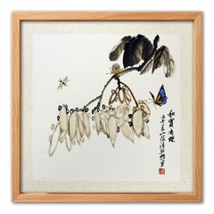 Original Chinese Ink Painting Butterfly Snail Nature Framed Asian Wall Art