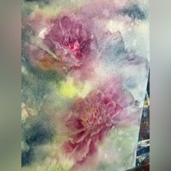 Original Peonies Painting floral watercolor signed Art Flower decor Artettina