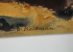 MCM 1959 CALIFORNIA WATERCOLOR MODERNIST PAINTING Muriel Backman PYRAMID LAKE NV