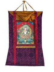 VAJRASATTVA PURIFICATION BUDDHA HAND-PAINTED TIBETAN THANGKA ART SILK BROCADE