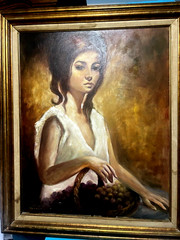 ORIGINAL QUALITY VINTAGE PAINTING MYSTERIOUS LADY SGND FRMD ITALIAN SCHOOL