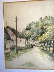 Watercolor Czech Republic Verso: Karel Silpoch Location Houses Antique Frame