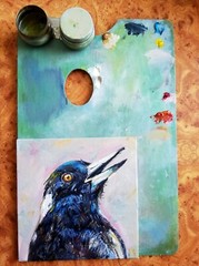 Original Oil Painting of Crow Raven Portrait Black Gothic Pet Wild Bird Wall Art