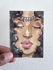ACEO PRINT, Woman, Girl, Mini Art Painting, Abstract Portrait