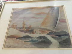 Original Watercolor of Racing BOAT & GHOST SAILORS – BY E. BELL 20 X 17 “ FRAMED