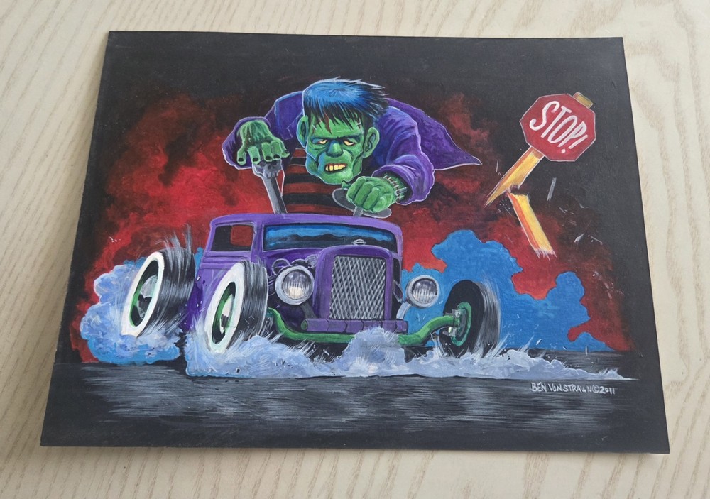 2011 Ben Von Strawn Original Hand Painted Monster Party Painting Art 8.25″ x 11″