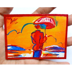 PETER MAX (umbrella men) signed & stamped Pop art Acrylic Hand Painting NEW
