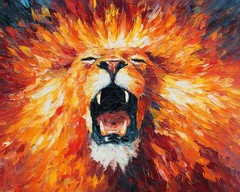 Leonid Afremov LAVA LION ROAR Oil Painting 20″x16″ by Official Studio GICLEE