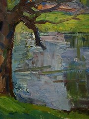 Ukrainian Soviet Oil Painting impressionism landscape tree lake