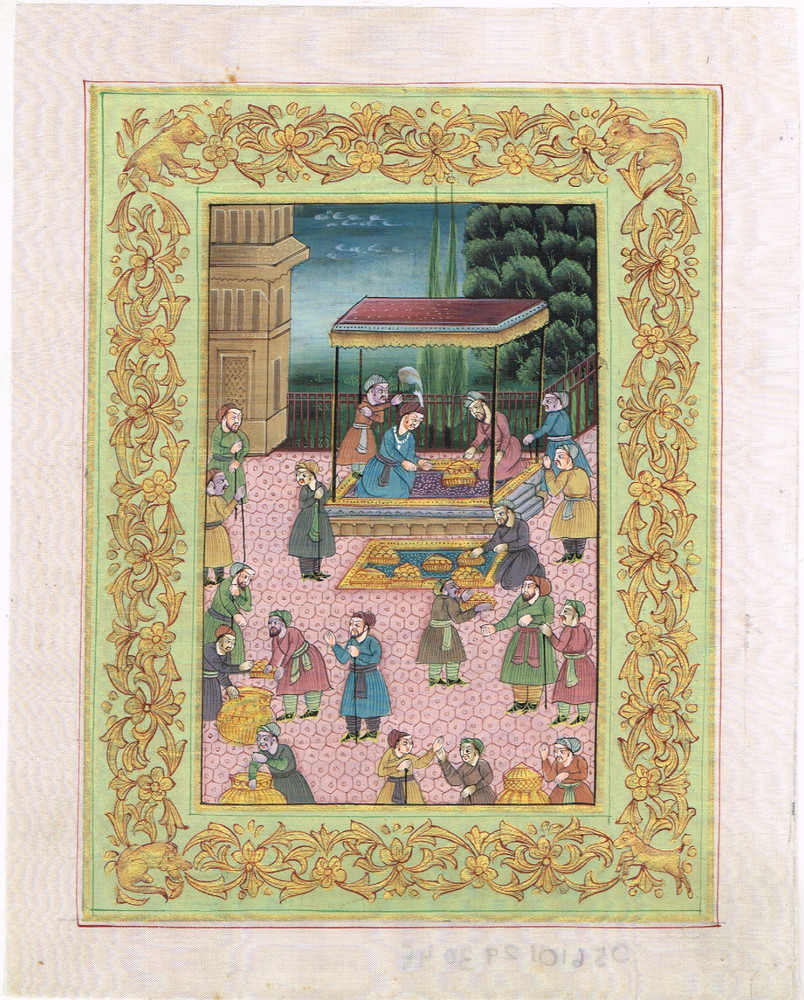 Hand Made Miniature Painting Of Mughal Persian Court Scene On Silk Cloth7x9