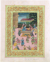 Hand Made Miniature Painting Of Mughal Persian Court Scene On Silk Cloth7x9