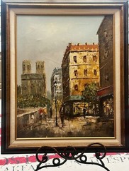 VTG Artist Signed Davis Original Oil On Board Paris Street Framed Painting 25×21