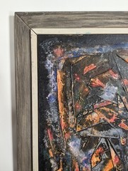 54″ Vintage 60s EUGENE WINTERS Painting mcm Abstract Expressionist Impasto blues