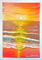 Sunrise Glory – Original Painting, Golden Hour Seascape, by Eman Khalifa | Conte