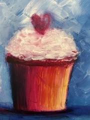 Cupcake With Heart Contempo Expressionism Gicelle Print Signed Fine Art 10 X 13”