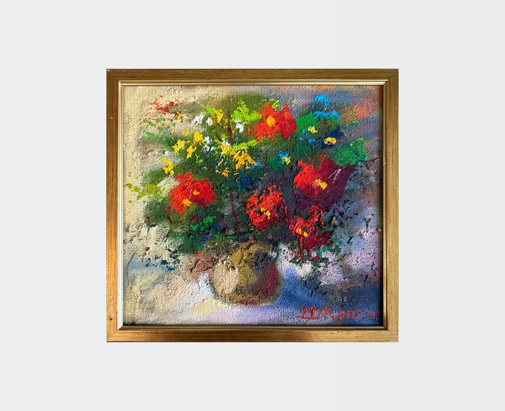 Oil painting Flowers Still life Ukrainian painter Fiberboard Framed original