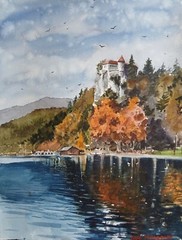 Watercolor Original Painting Bled Castle, Slovenia 12″ x 16″ NOT A PRINT