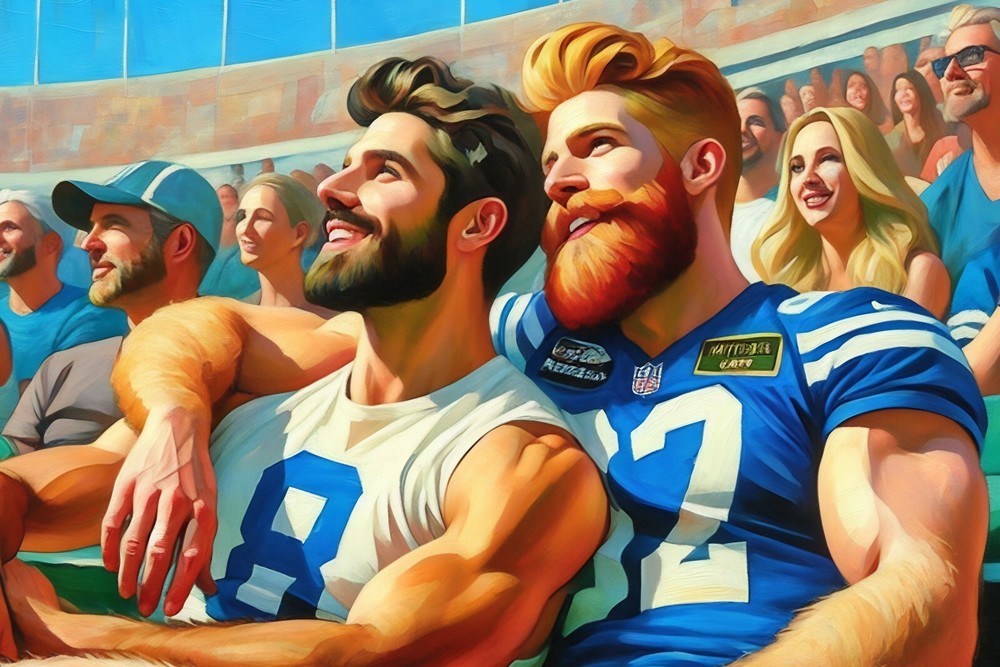 Original LGBTQ art giclée painting „The Football Date“ signed & numbered