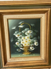 Nancy Lee Daisy Flower Oil Painting With Wood Frame 18X15
