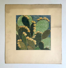 Antique Watercolor Cactus Painting by Hazel Frazee, Chicago, IL