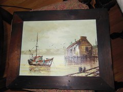 ESTATE ORIGINAL OIL PAINTING BY M. COWAN NICE DOCKSIDE MARINA SAILBOAT SEA