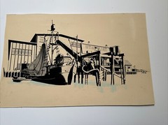 ANTIQUE PAINTING AMERICAN REGIONALISM TUNA STARKIST FACTORY WPA STYLE NAUTICAL