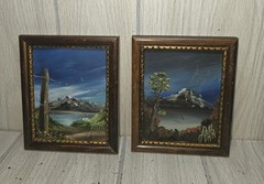 Vtg 1979 Miniature Oil Painting Mountain Landscape 5×6 Gallery Wall Signed Set 2
