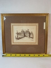 Antique Engraving Chateau de Chaumont Matted Framed By LEOPOLD ROBIN 19th c