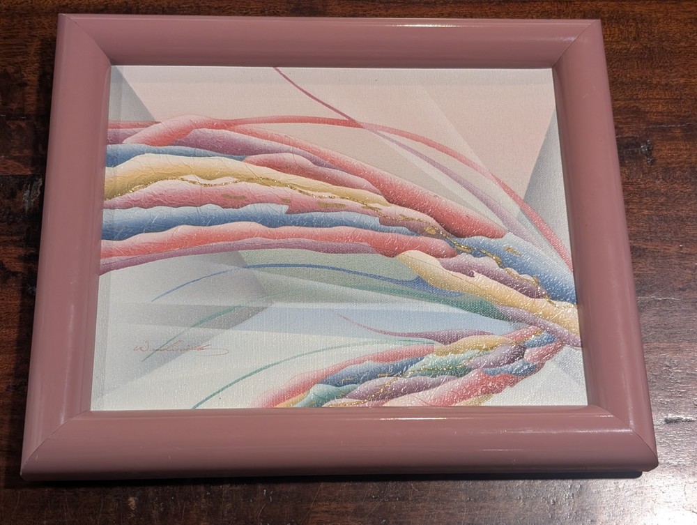 VTG 80s 90s Mixed Media Abstract Art On Canvas Artist Signed Pastels 12″X10″