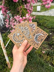 Aceo Original Art Card Ink drawing, Sun Moon, Whimsy Celestial Art, 3.5×2.5 Mini