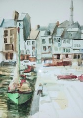 Rex Brandt Original Vintage CA Regionalist Honfleur 1965 Watercolor Painting Art