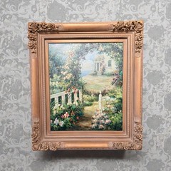 Oil On Canvas Floral Garden 20×24 On Ornate 30×33 Wood Brushed Gold Frame