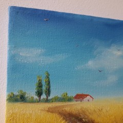 Golden Wheat Field Farmhouse Original Oil Painting Country Landscape Wall Decor