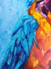 Macaw Birds Parrots impasto Oil Painting Original 18×14 Tropical Wall Artwork