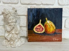 Figs Original Oil Painting Fruit Still Life Kitchen Impressionism Art Signed