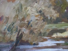 Oil painting Near river Ukrainian painter canvas original landscape decor art