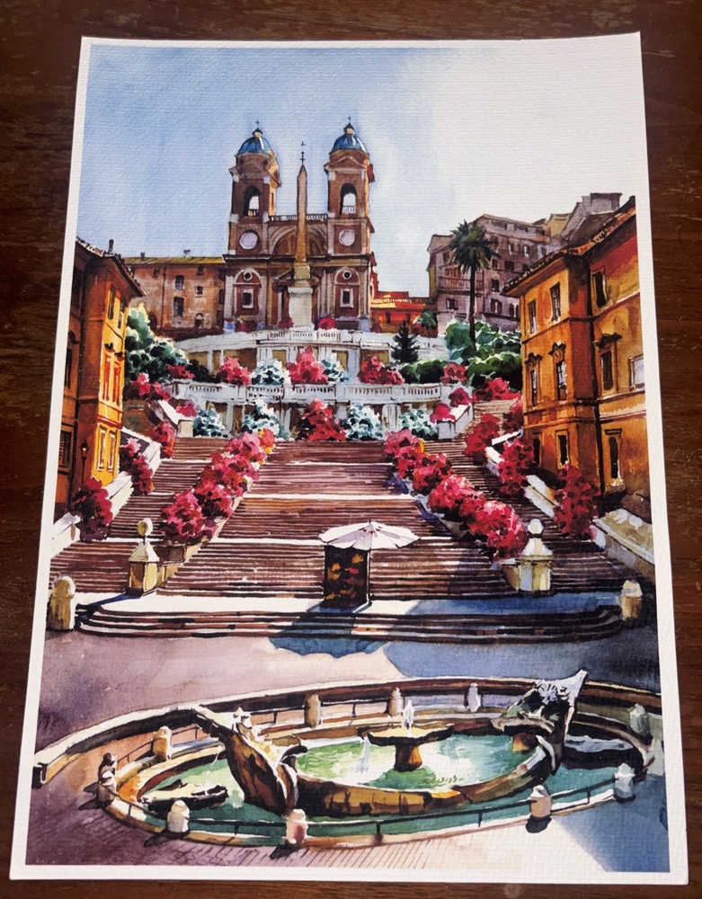PIAZZA NAVONNA ROME ORIGINAL WATERCOLOR PAINTING SIGNED