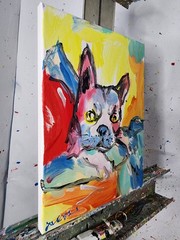 Aleph Hand Painted Dog 9×12 Animals Acrylic Art Living Room Decor Canvas