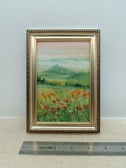 Poppy Field Original Oil Painting 4×6 Framed Signed Misty Meadow Landscape Art