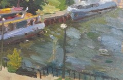 Oil painting River port Ukrainian painter Unframed Decor original landscape art