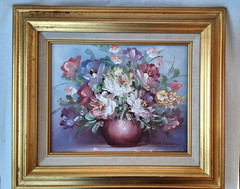 Framed Vintage Impressionist Still Life Flowers On Canvas. Signed By K.Stone
